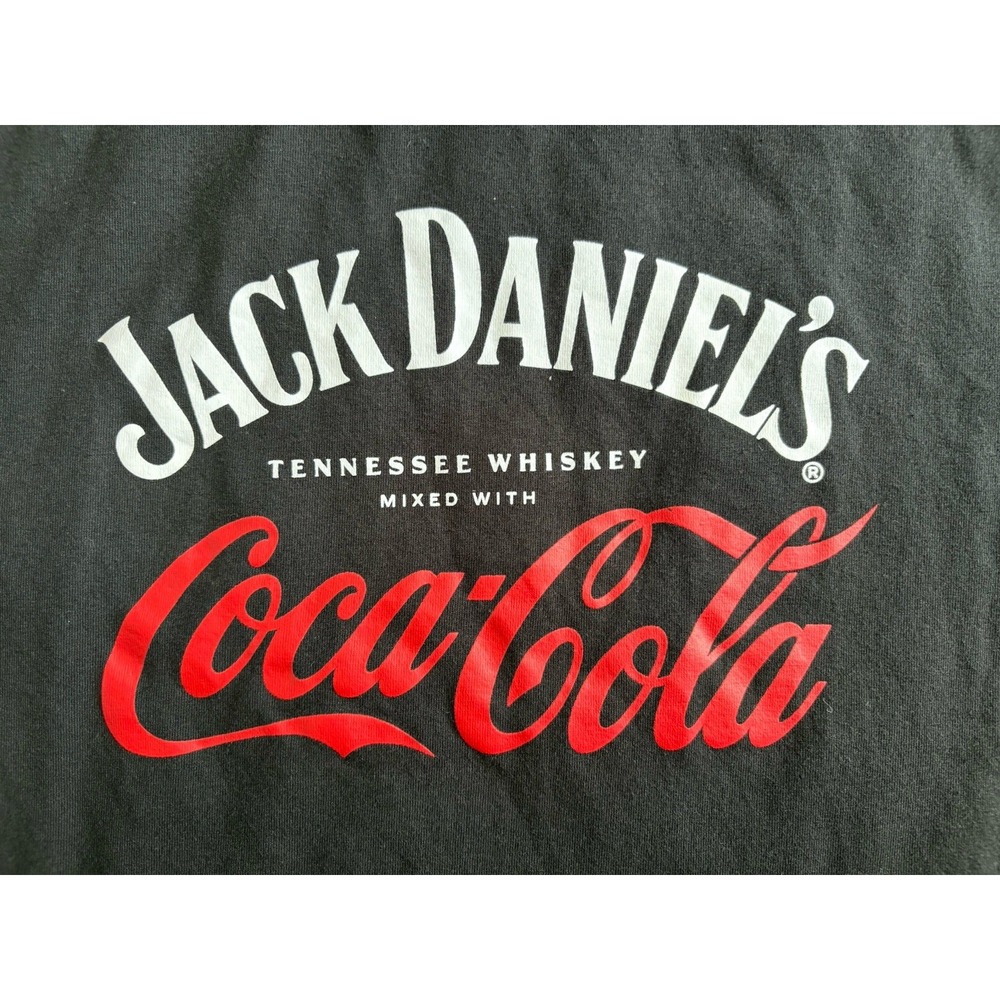 Jack Daniel's Coca-Cola Black Collab T-Shirt Medium Whiskey Cola Graphic Tee EUC